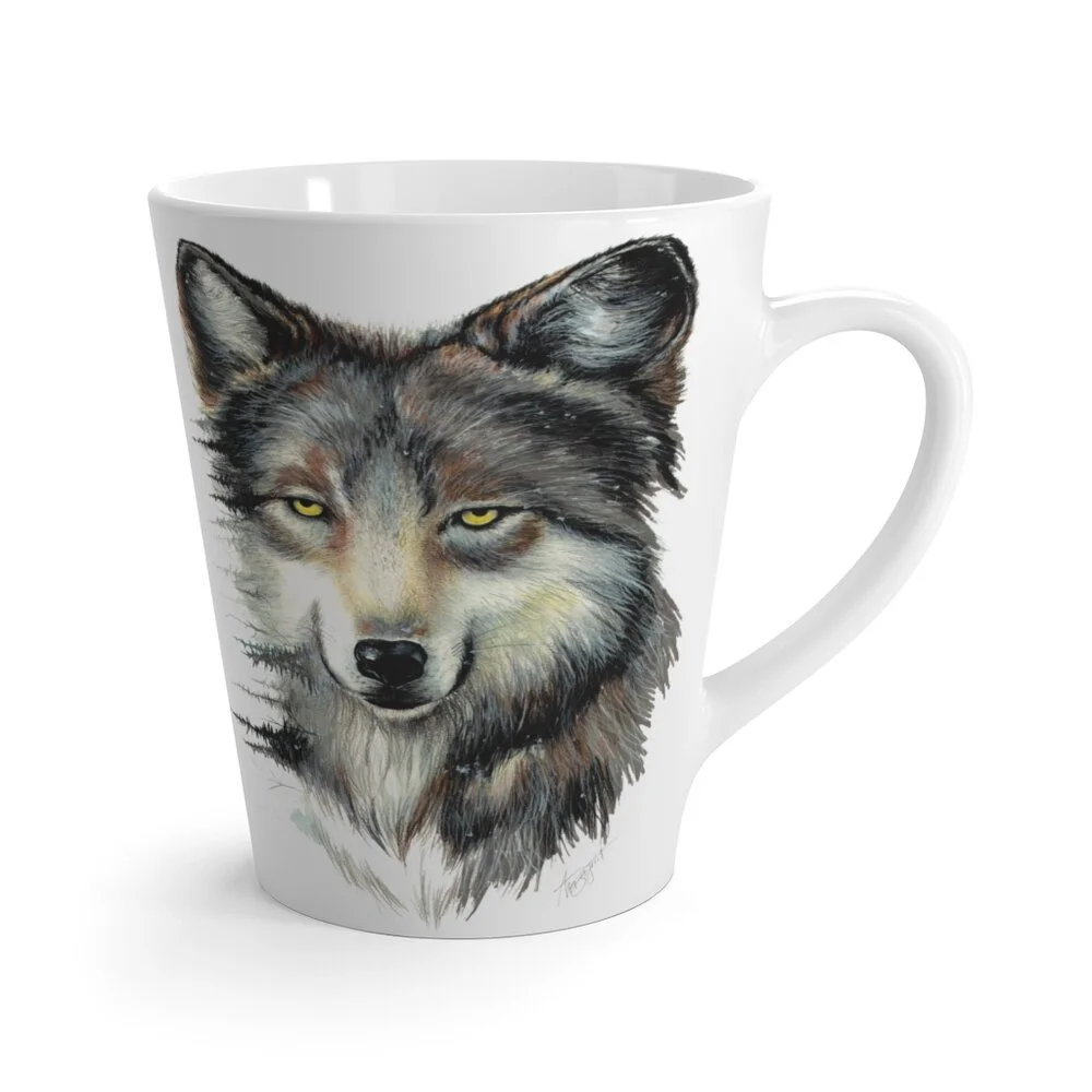 Arctic Wolf Latte Mug - Ceramic Mug - Coffee Cup - Original Artwork Print