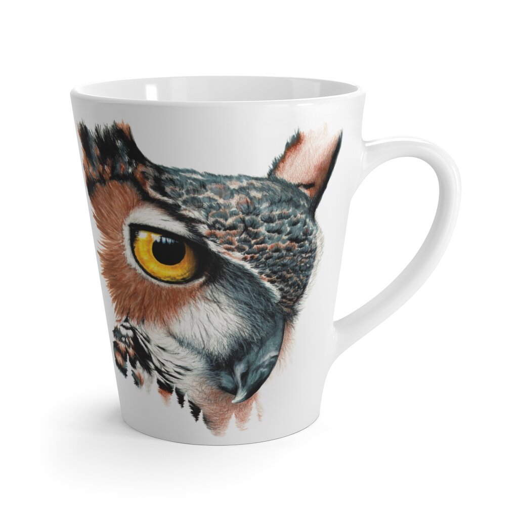 Great Horned Owl Latte Mug - Ceramic Mug - Coffee Cup - Original Artwork Print