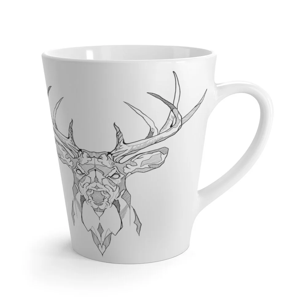 Geometric Deer Latte Mug - Ceramic Mugs - Coffee Cup - Original Artwork