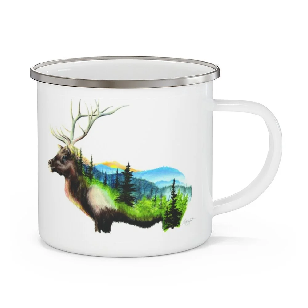 Rocky Mountain Elk Enamel Camping Mug - Rustic Coffee Mug - Stainless Steel Mug