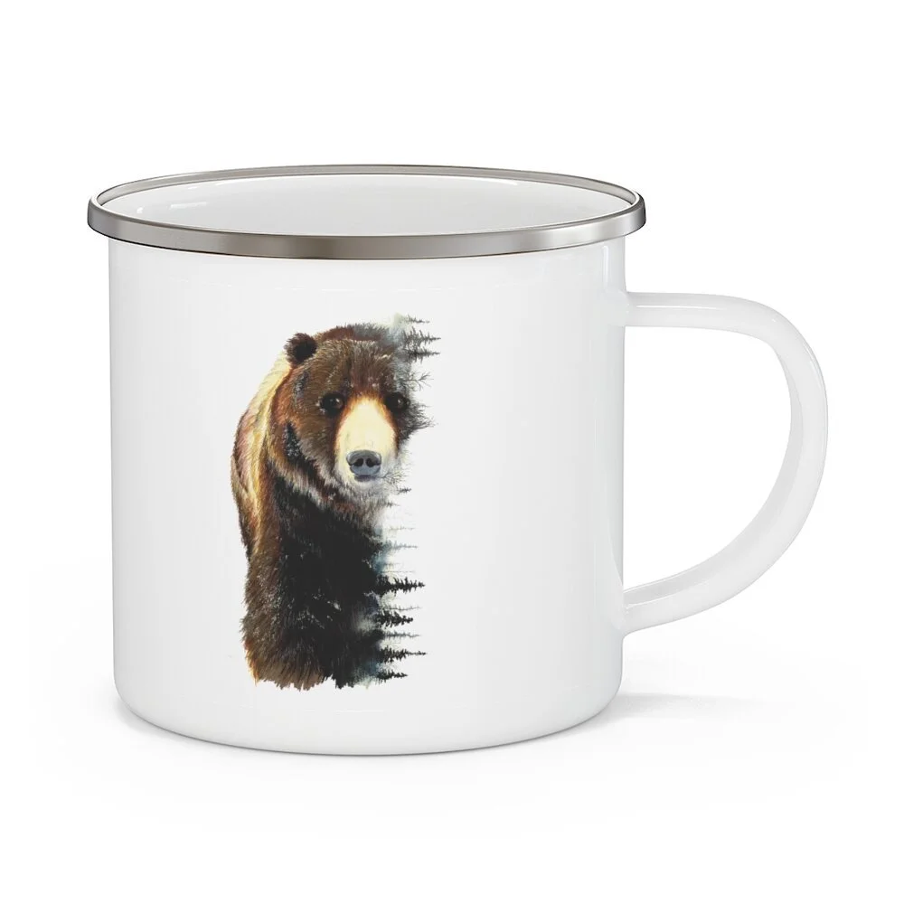 Brown Bear Enamel Camping Mug - Rustic Coffee Mug - Stainless Steel Mug