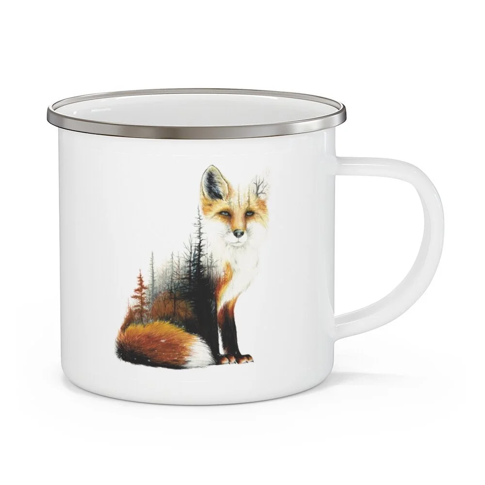 Red Fox Enamel Camping Mug - Rustic Coffee Mug - Stainless Steel Mug