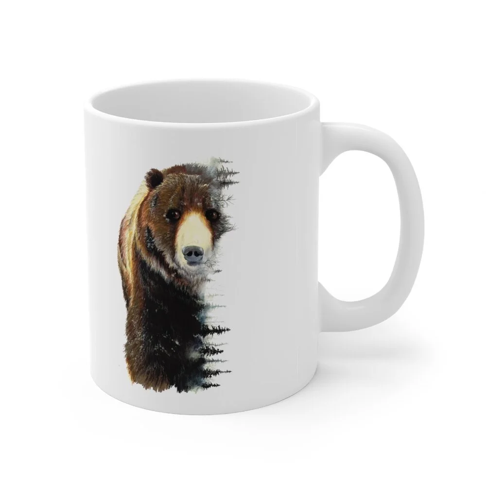 Ceramic Brown Bear Mug - 11oz Coffee Mug - Ceramic Mugs - Original Artwork Print