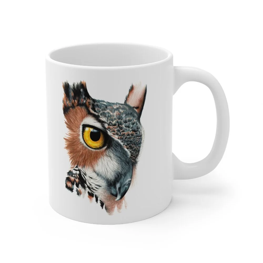 Ceramic Great Horned Owl Mug - 11oz Coffee Mug - Ceramic Mugs - Original Artwork Print