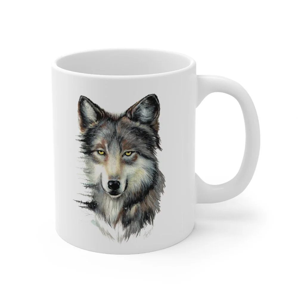 Ceramic Arctic Wolf Mug - 11oz Coffee Mug - Ceramic Mugs - Original Artwork Print