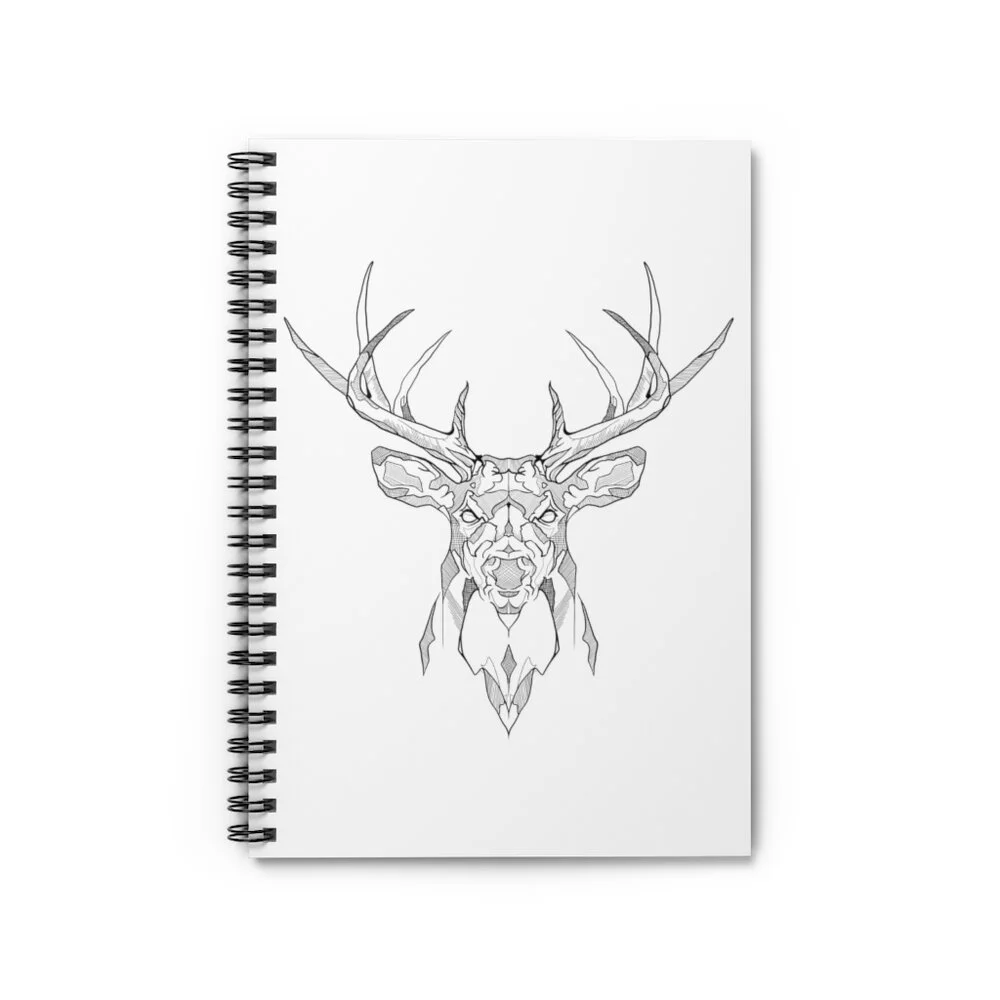 White Geometric Deer Spiral Notebook - Journals - Ruled Line - Double Exposure - Original Art Cover