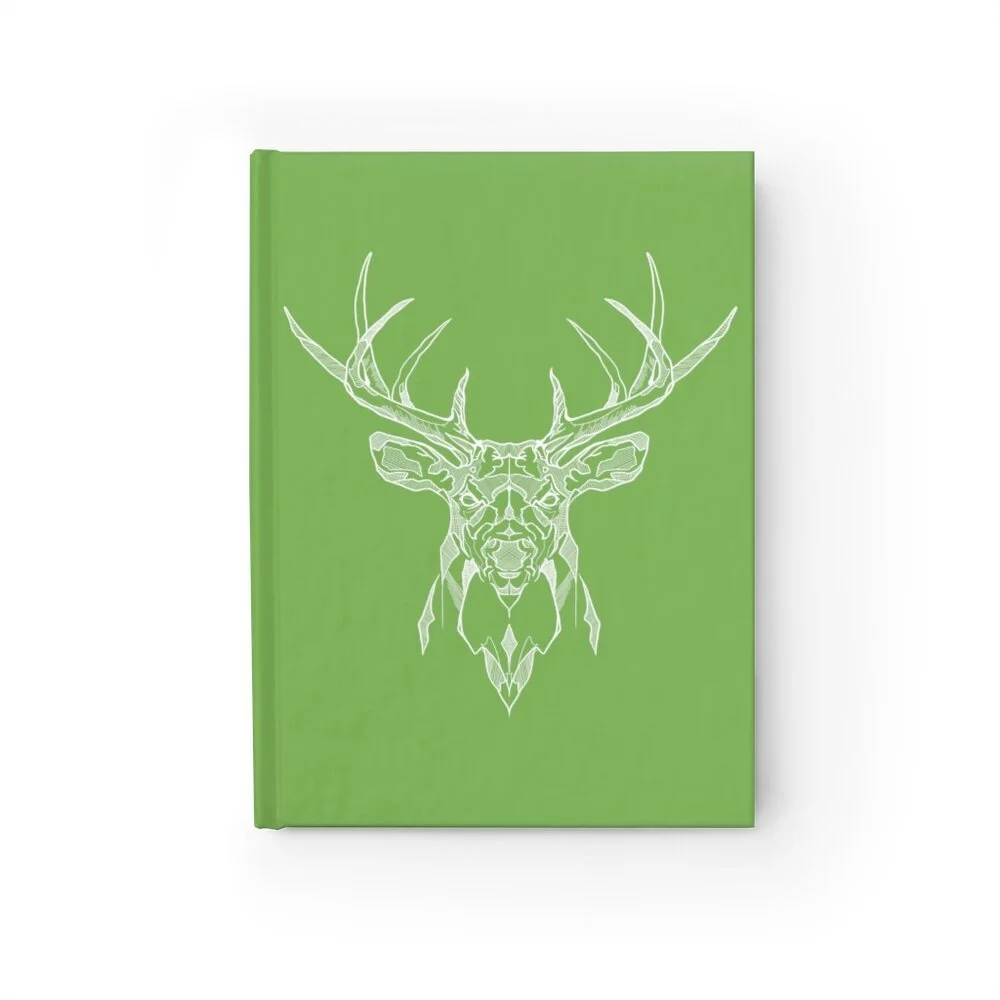 Green Geometric Deer Hardcover Journal - Ruled Line - Original Art Cover