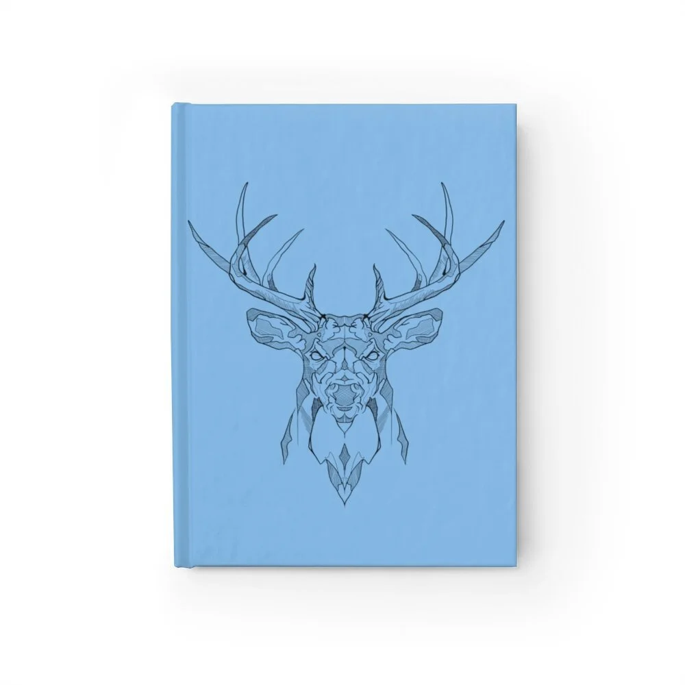 Blue Geometric Deer Hardcover Journal - Ruled Line - Original Art Cover