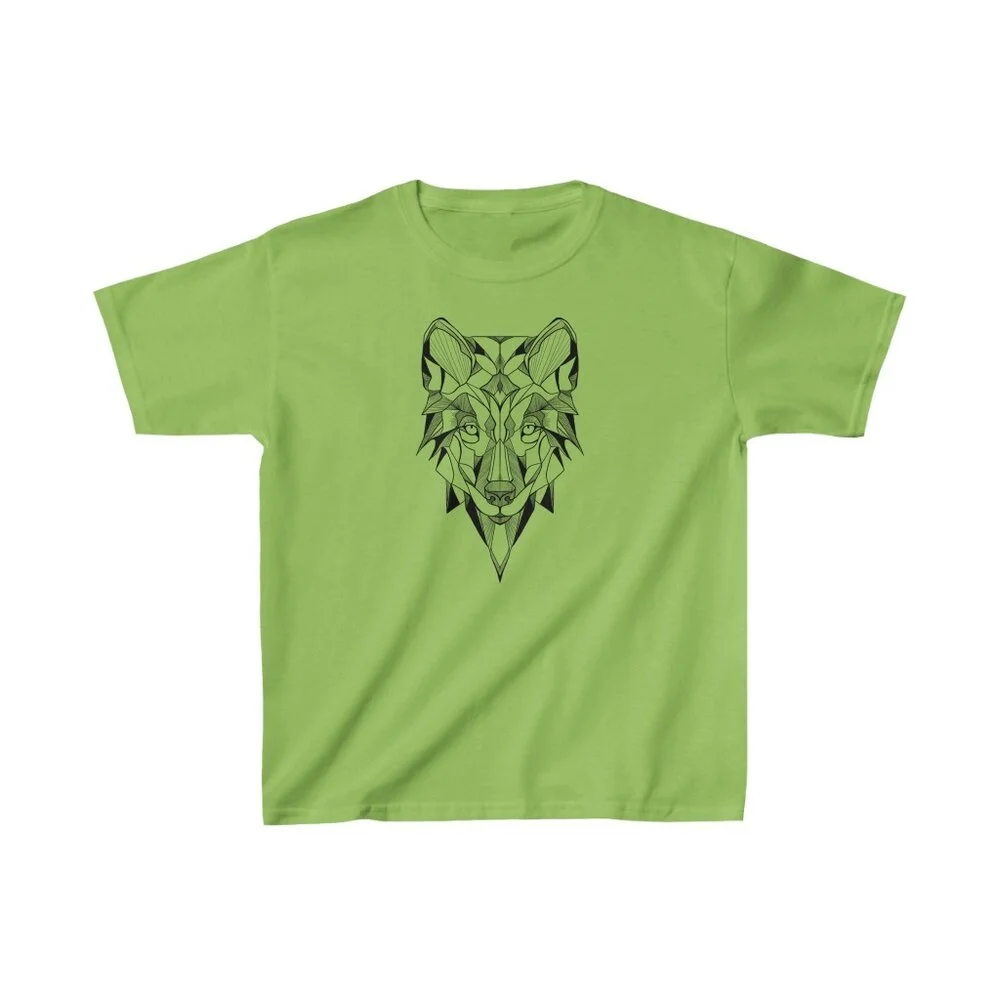 Geometric Wolf Kids Heavy Cotton Tee - Kids Tee Shirt - Children's Shirt