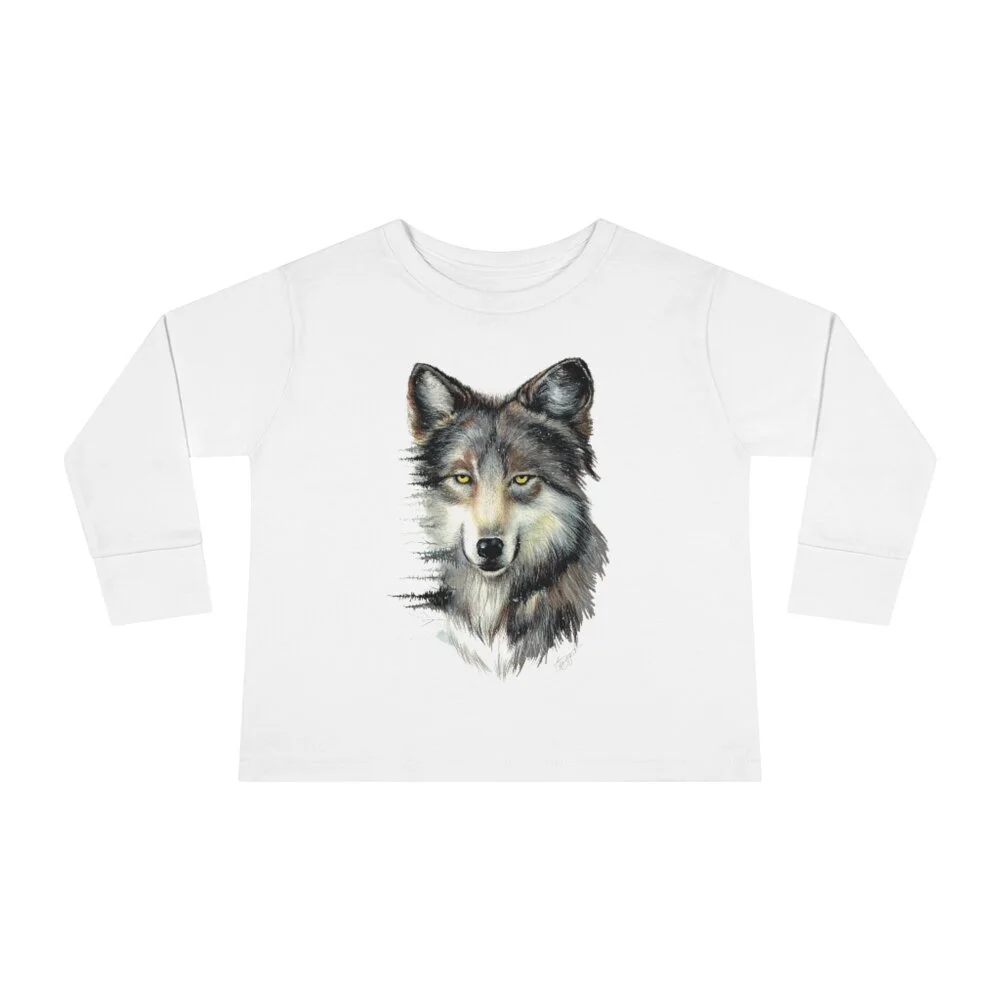 Arctic Wolf Toddler Long Sleeve Tee - Kids Long Sleeve Shirt - White Kids Shirt