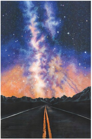 galaxy starry night over dark street road at night fine art print
