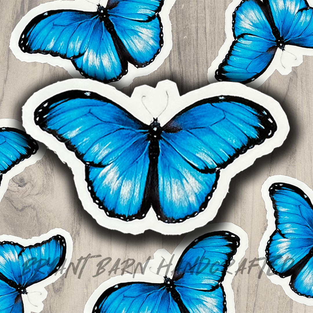 Blue Butterfly Vinyl Water Resistant Sticker for Tumbler, Bike, Laptop, Flask, Planner etc.