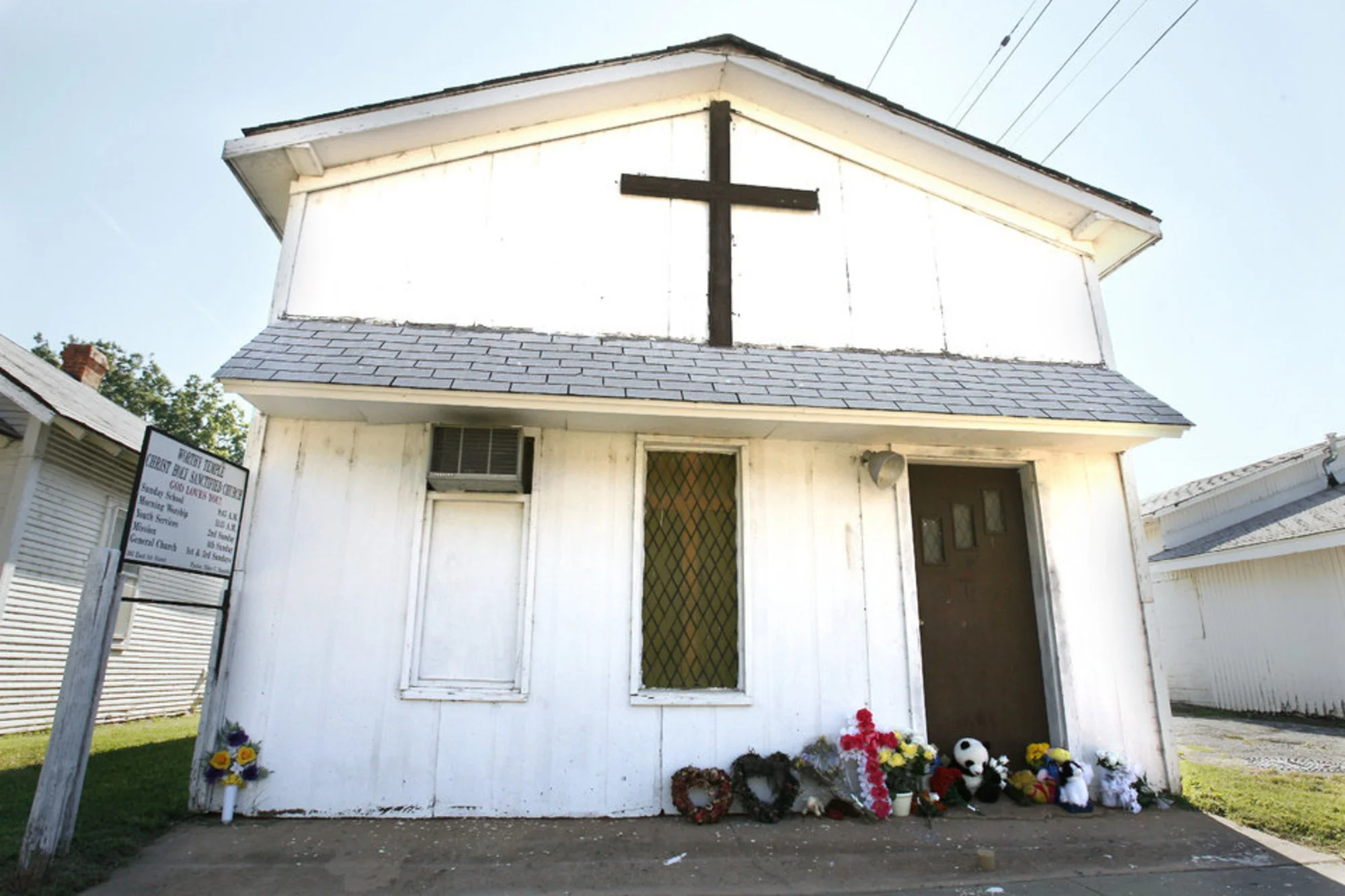 The small church where Rev. Daniels was pastor: Worthy Temple Christ Holy Sanctified Church. The church building was razed to the ground.