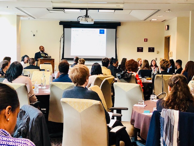 Sanjay Mitchell, Raise DC 9th Grade Counts Network Co-chair and Director of College & Alumni Programs at Thurgood Marshall PCS, leads a panel discussion around effective solutions for a successful middle-to-high school transition.
