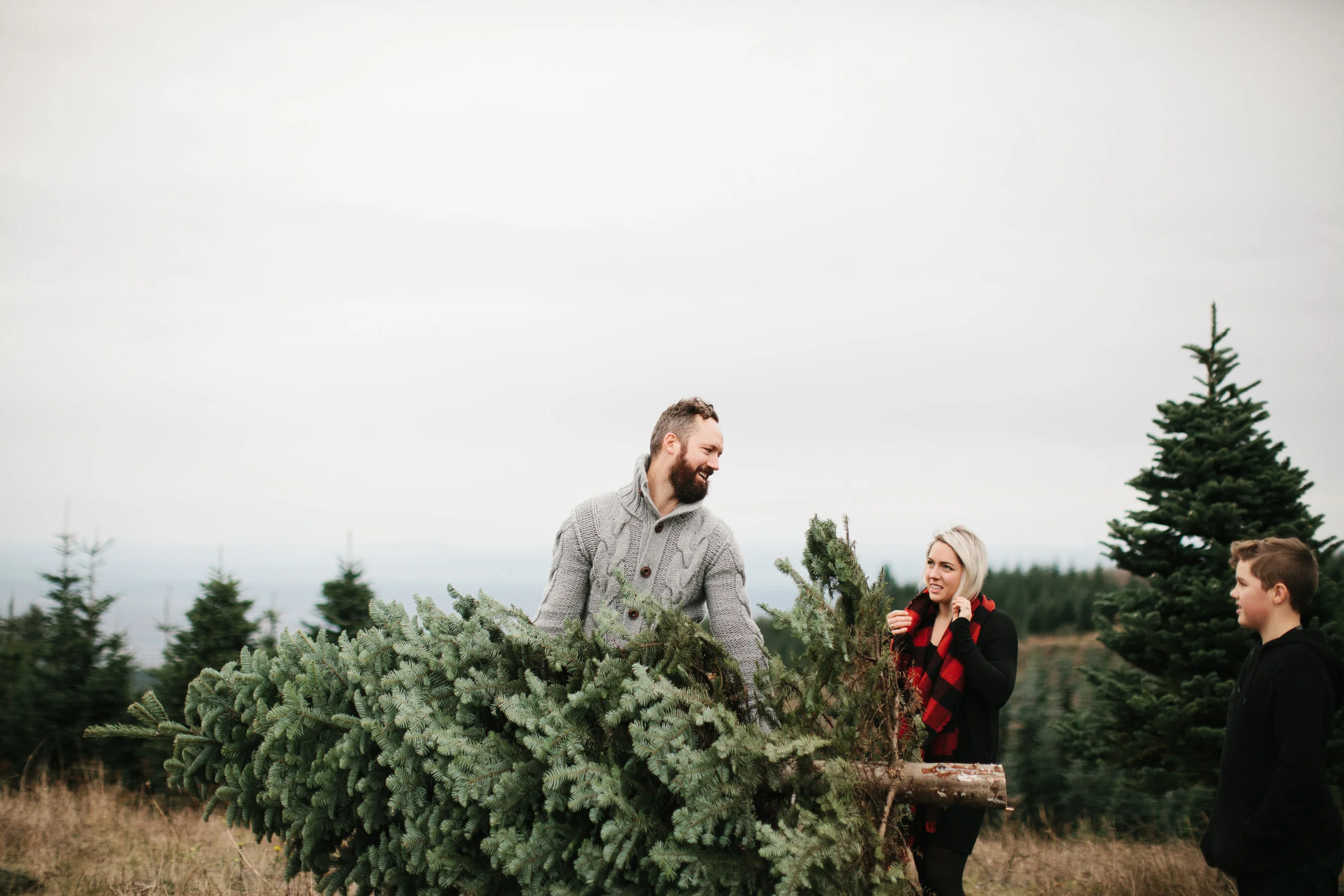 Father carrying christmas tree