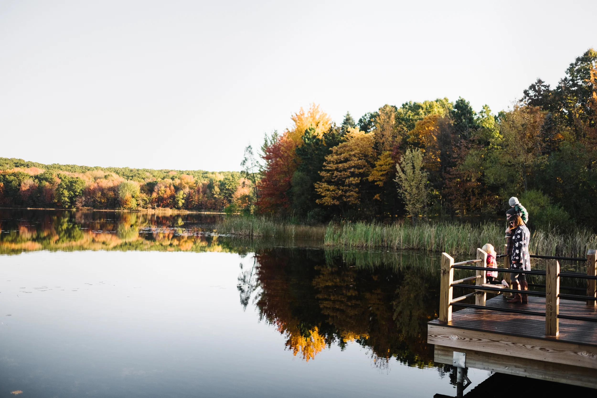 Family looking at lake