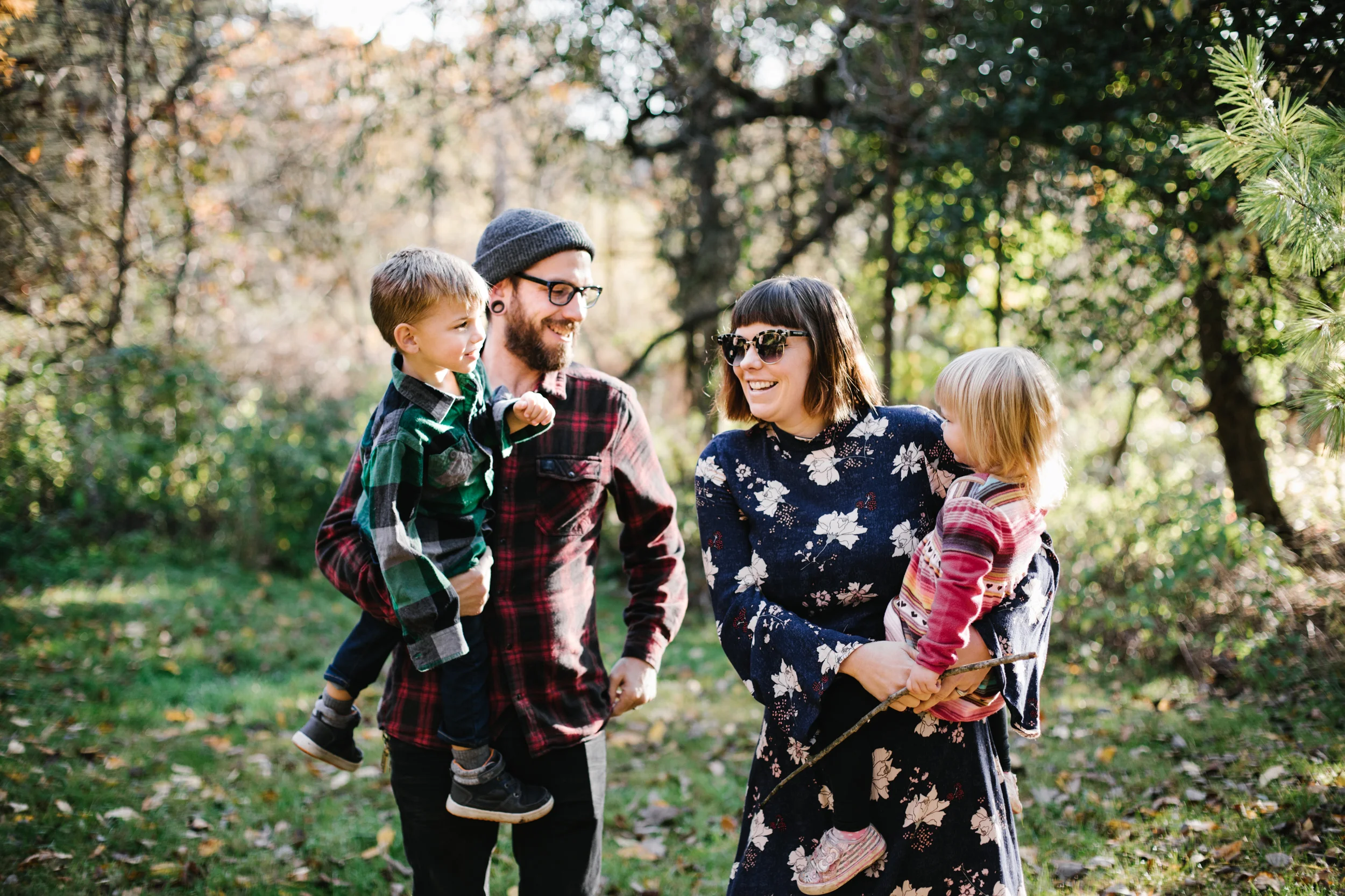 Portrait of family in woods