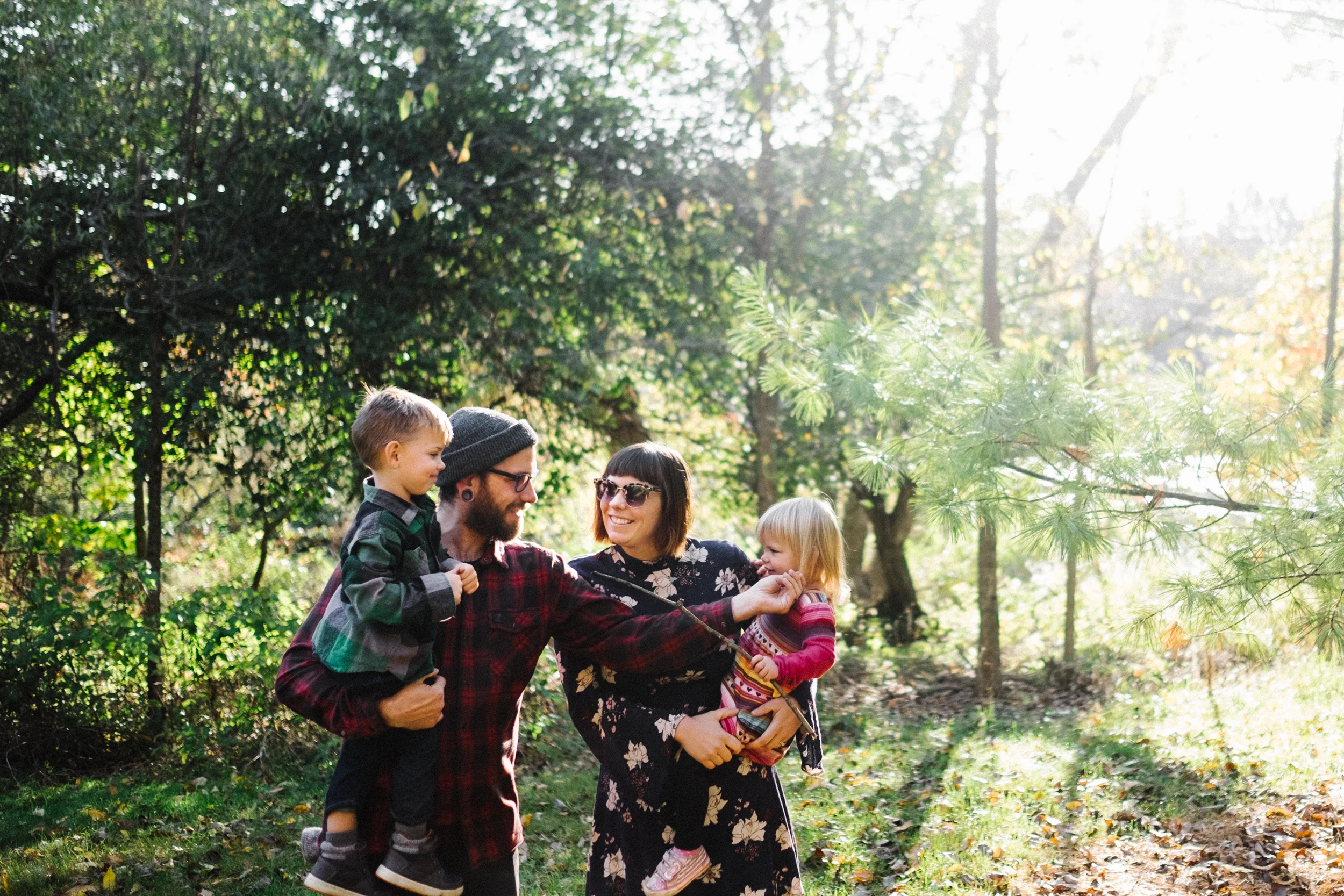 Portrait of family in woods