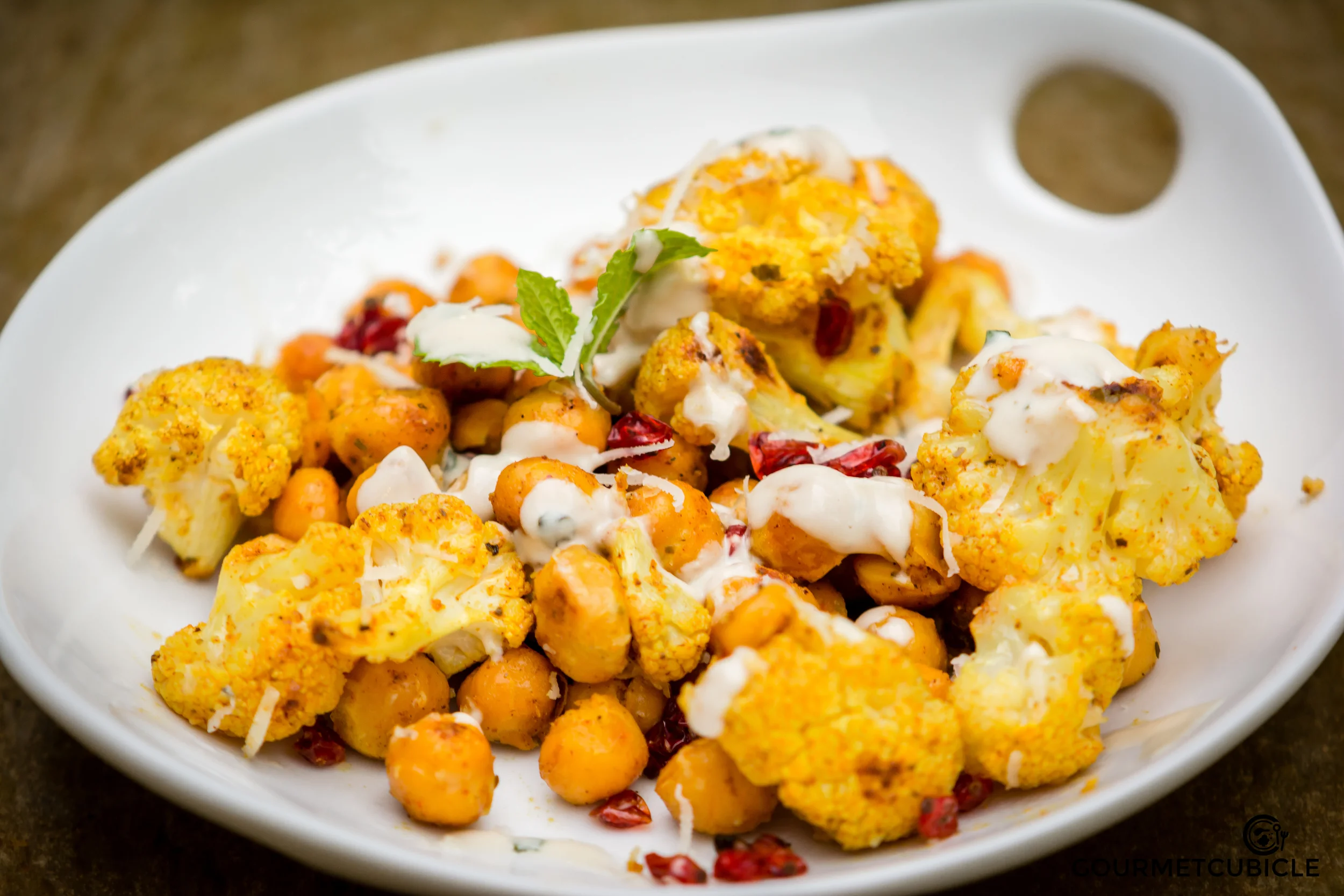 Curried Cauliflower and Chickpeas with Tahini Sauce