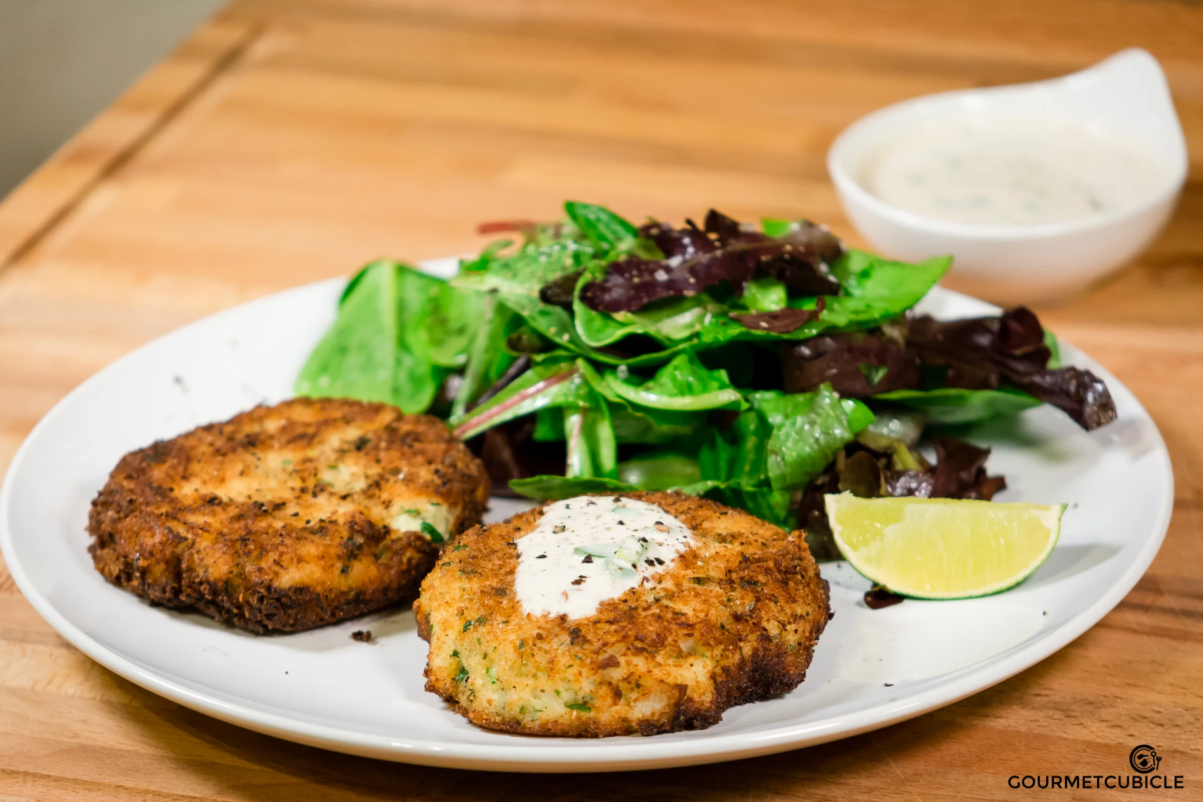 Cauliflower Fish Cake With Chili-Lime Yogurt Sauce