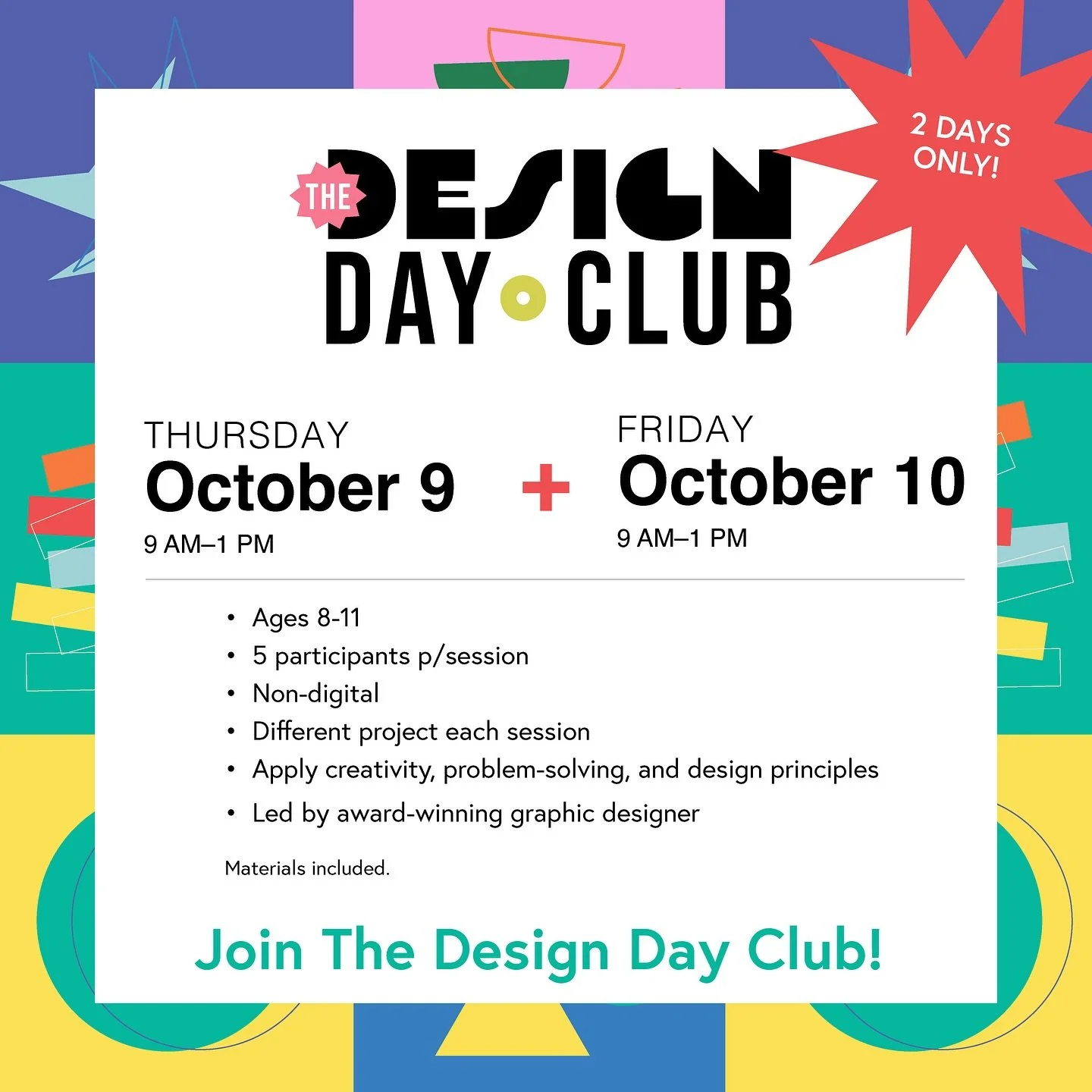💥register for October 9 or 10. https://designdayclub.myportfolio.com

#dcdesignweek #dcps #dcpubliclibrary #dcpublicschools #dckids #dcmoms #dcdaycamp