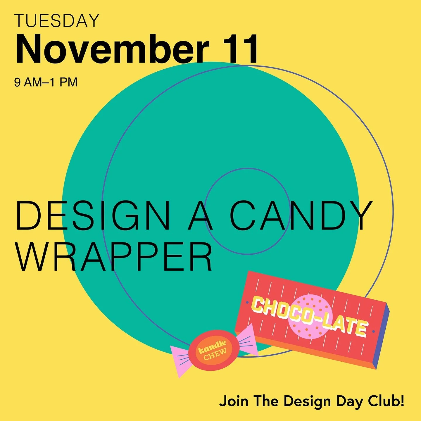 💥 Join me at The Design Day Club candy-wrapping edition this Tuesday, Nov. 11! 

This is a non-digital, 1/2 day camp&mdash;with creativity added&mdash;for children ages 8-12 in Washington, DC. 

🍬 Learn about color perception and palettes, utilize 