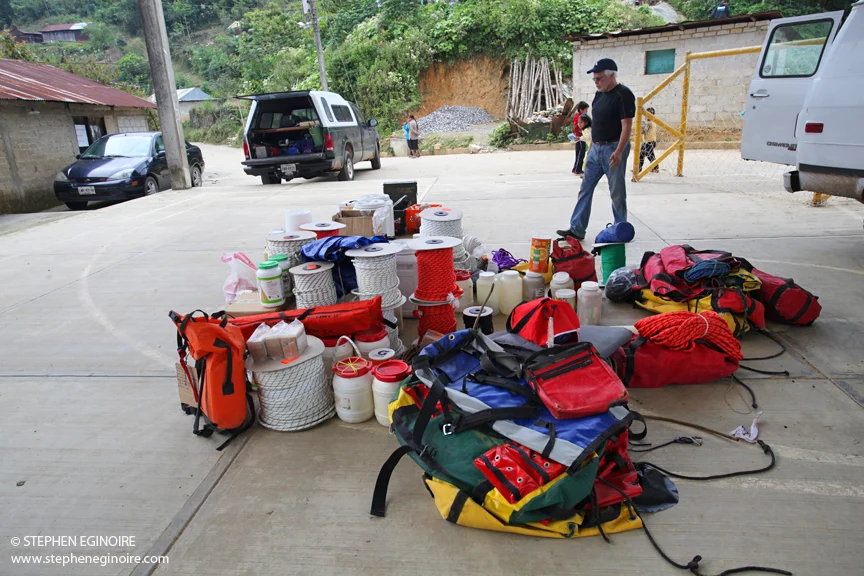 Expedition co-leader Bill Steele oversees an accumulating pile of gear.