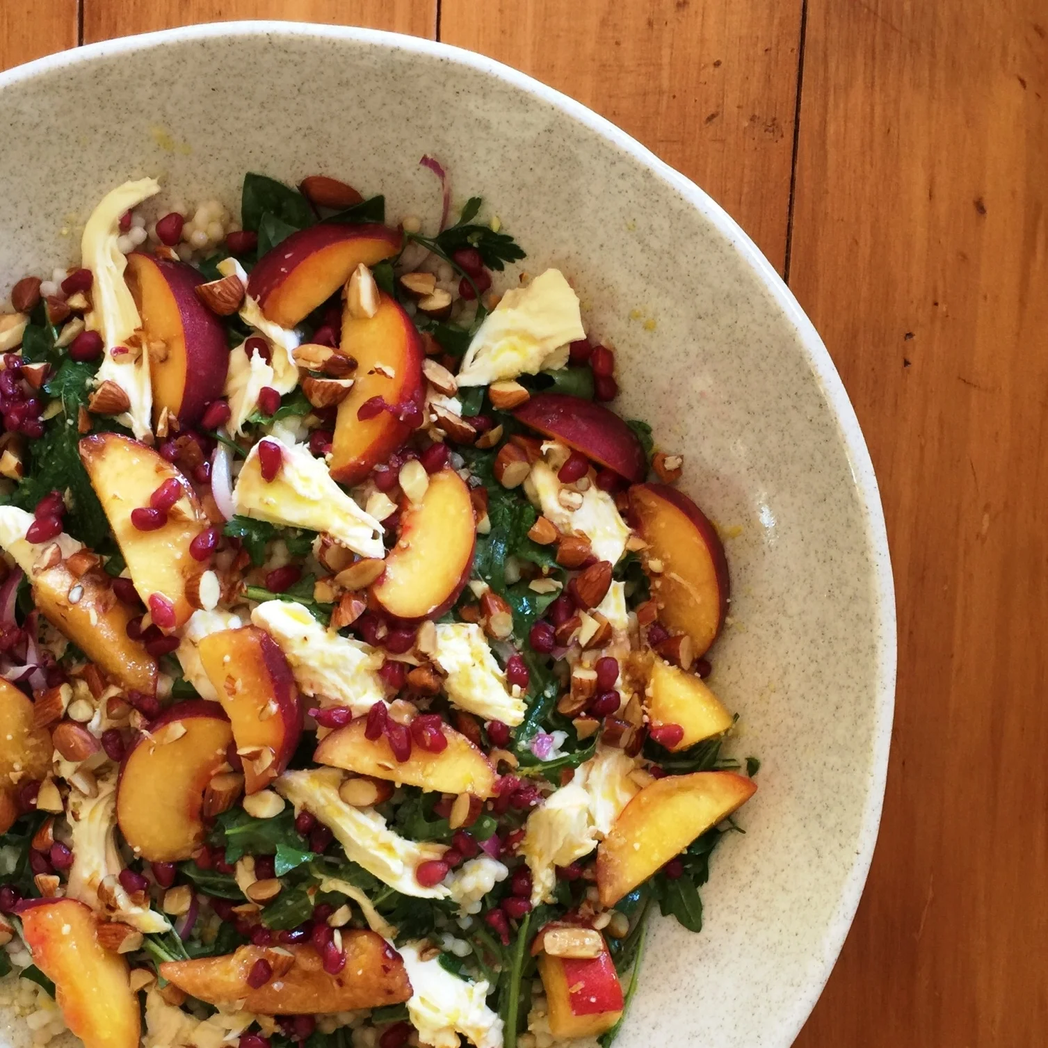 Peach mozzarella and Israeli couscous salad