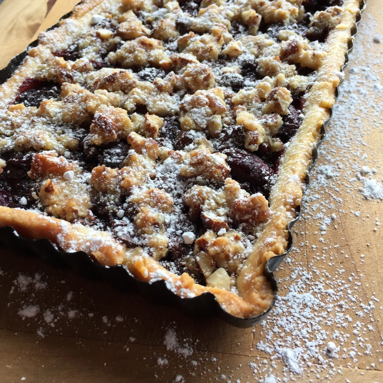 Fresh cherry and chocolate tart