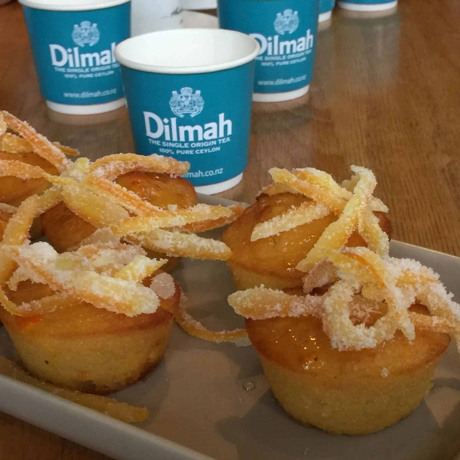 Jasmine tea served with orange friands