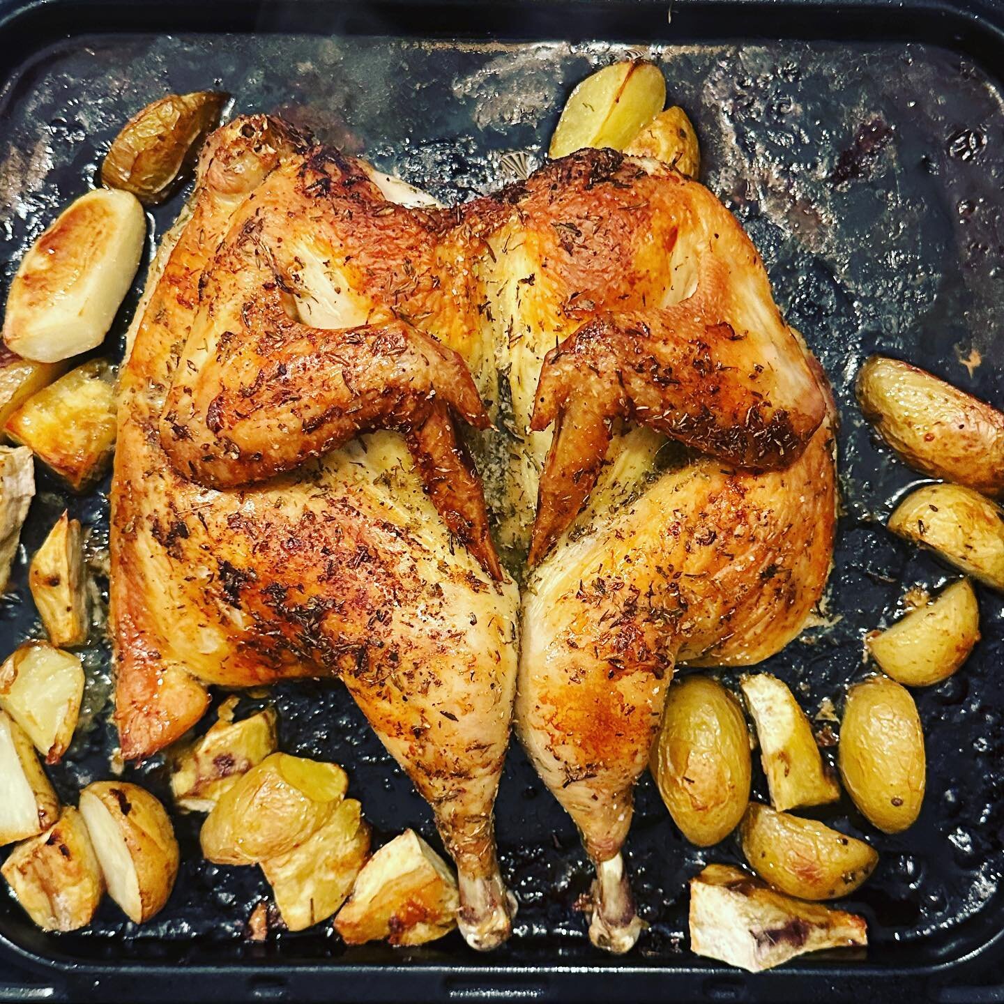 Tuesday dinner&hellip; butterflied roast chicken, potatoes &amp; kumara served with leafy greens @bostockbrothers #supportlocal #bostockbrothers #organicchicken #freerange #hawkesbaynz #familydinner #homecooked #foodwriter #foodblogger #foodphotograp