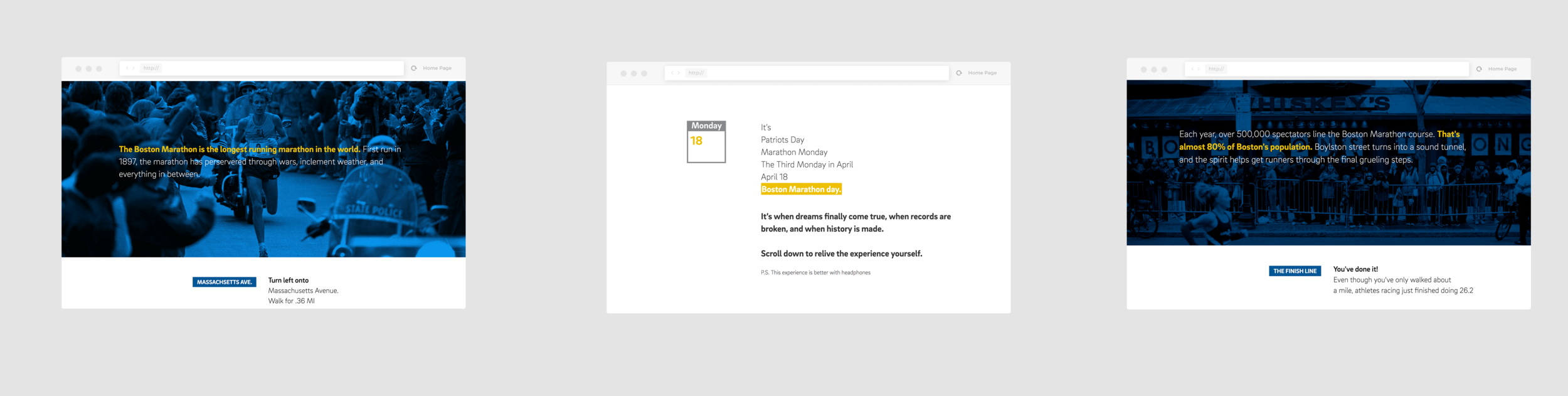 A few more screenshots of Final Strides. The entire website was coded by me. I also wrote all of the copy.