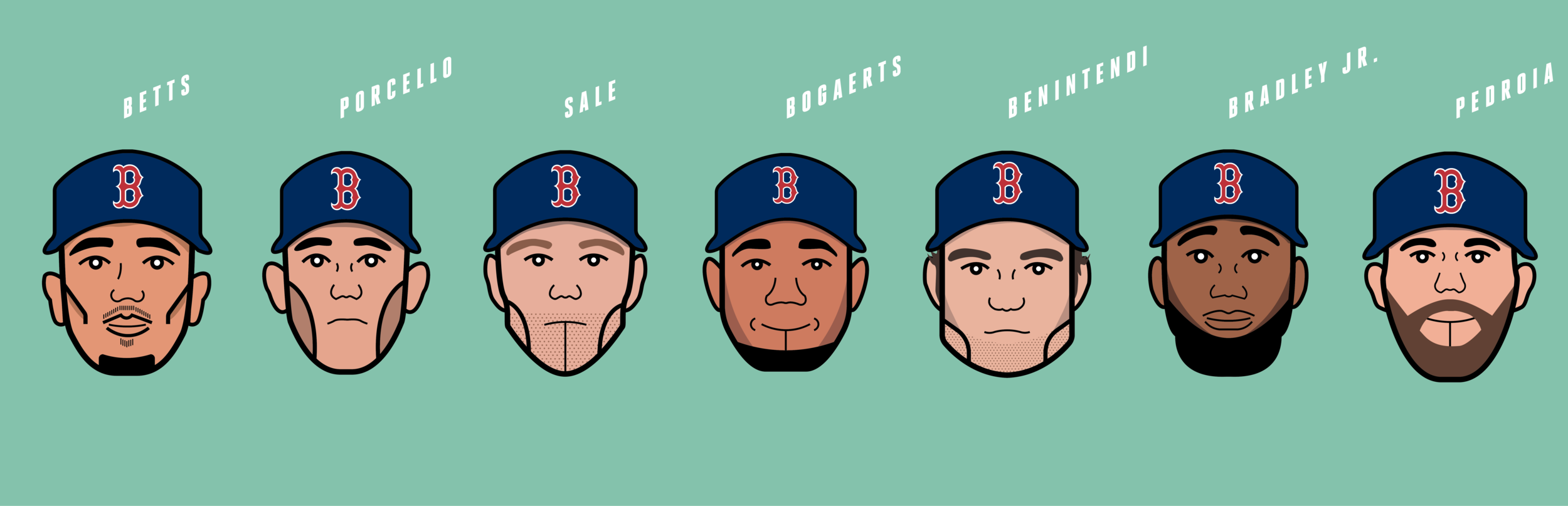 Player Illustration Set I created 18 different vector illustrations based one some of the best players on the team. Above are just a few of the ones that I made. I also helped implement a social media plan for how these illustrations would be used over the remainder of the season. After a player would have a big night or during a slow homestand, we would tweet an illustration along with fun facts about the players to keep content fresh during lulls in the season. 