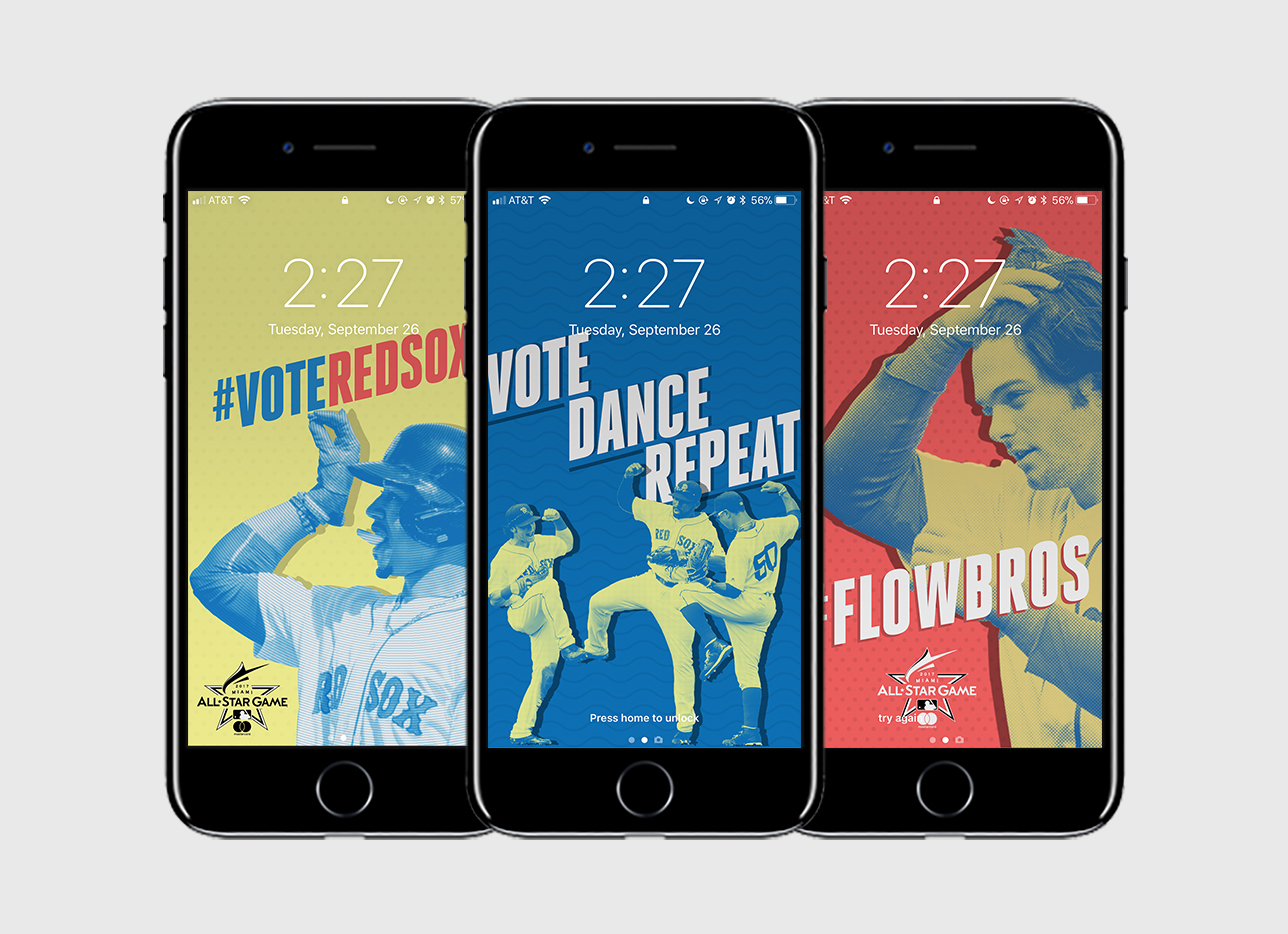 All-Star Game Downloads In preparation for the All Star Game, I was tasked with coming up with a creative direction for all of the assets. I decided to pull inspiration from the Miami Marlin's colors and integrated them with a semi-retro design. This was an opportunity to go off the usual Red Sox brand and I wanted to take full advantage of the creative freedom that I was given.