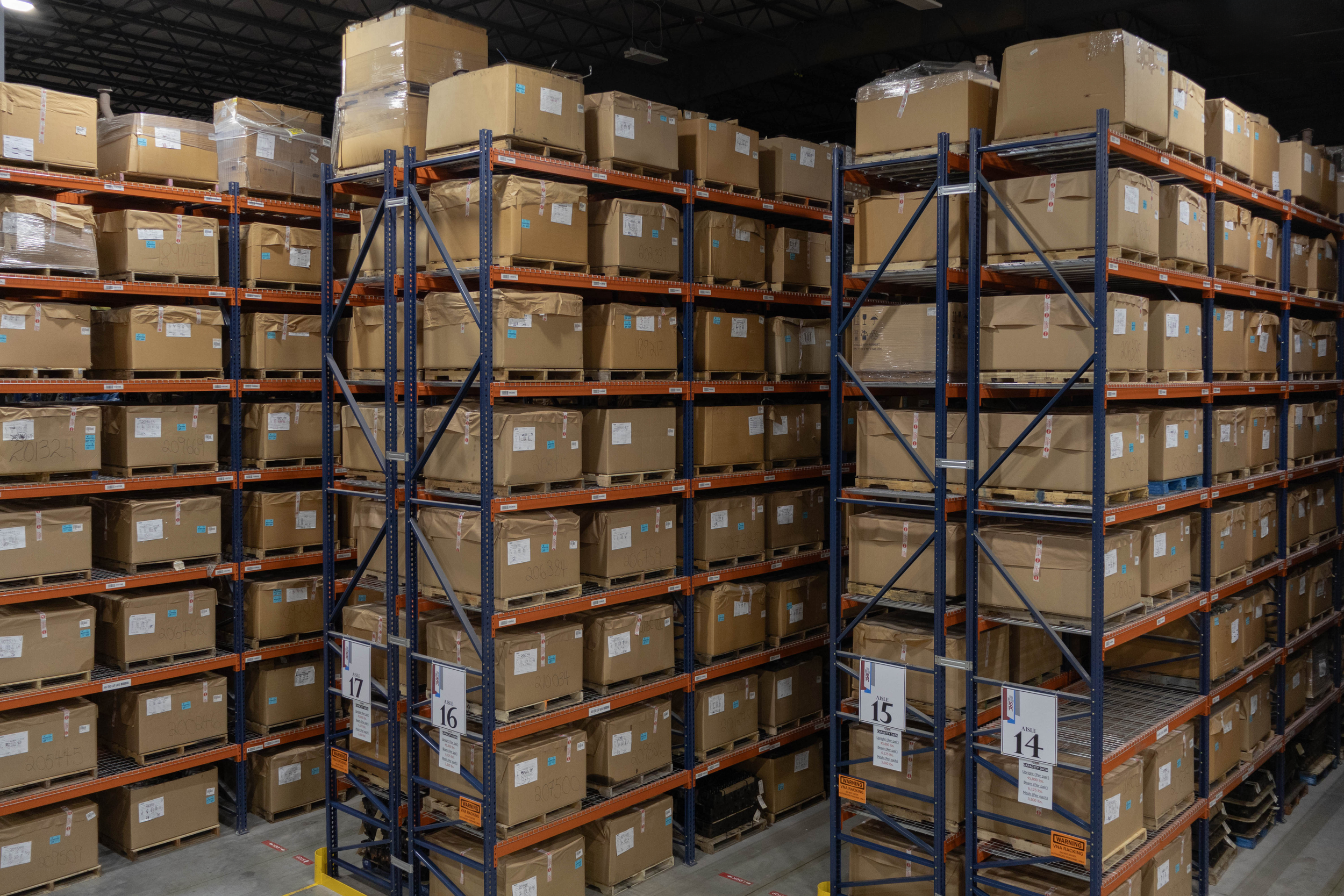 Warehouse with racking filled with products