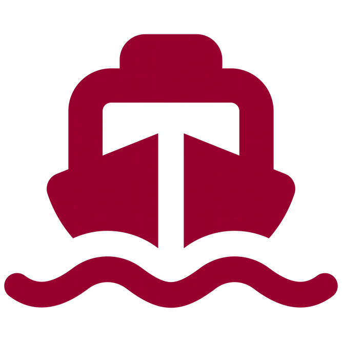 Red ship icon with waves