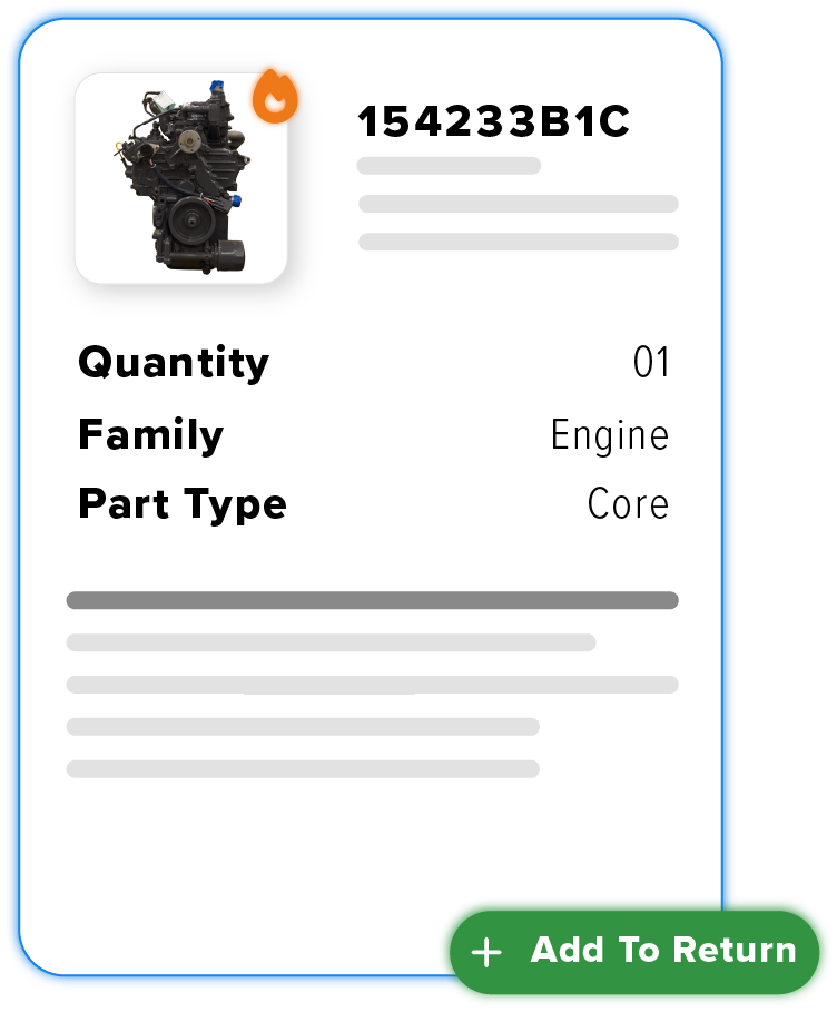 Software module interface displaying an engine, its part family, and the type of return.