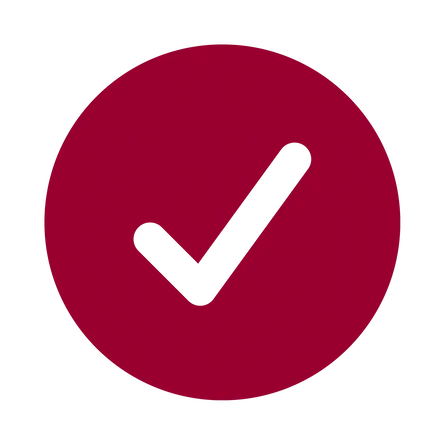 Red circle with a white check mark in the center