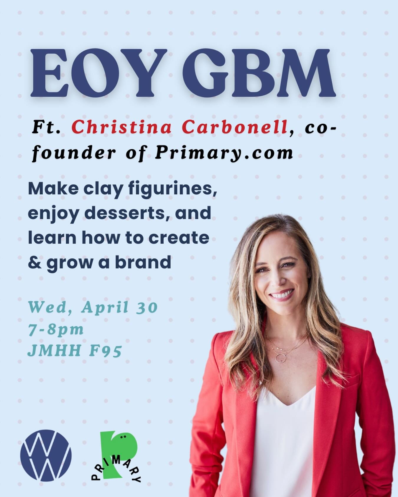 Enjoy our End of Year GBM tomorrow, featuring Christina Carbonell, Co-founder of Primary Kids! Excited to see everyone there :)