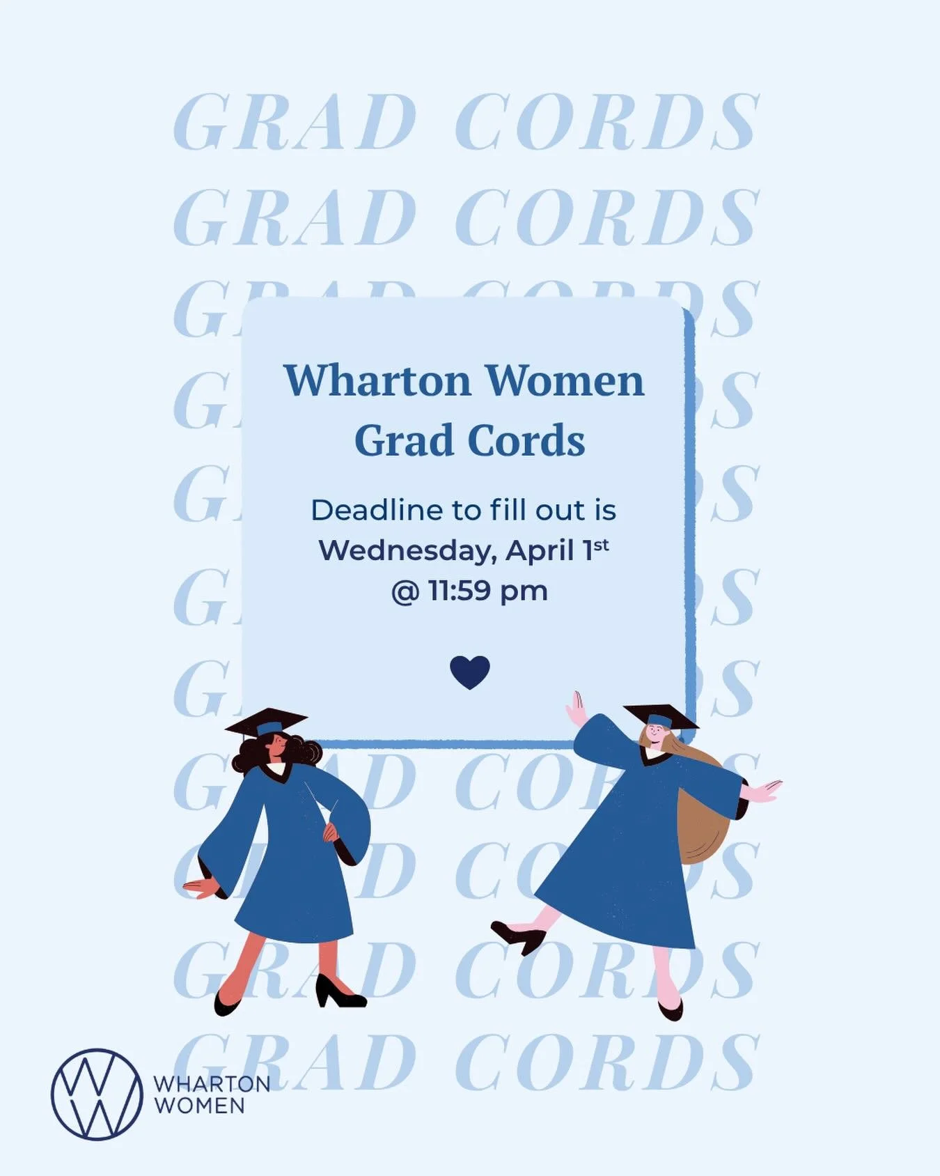 We&rsquo;re so excited to celebrate the Class of 2026 and distributing graduaiton cords! 💙 

If you&rsquo;re a senior, don&rsquo;t forget to fill out the form (and sign up to the alumnae data base) to receive your Wharton Women Graduation Cord!!