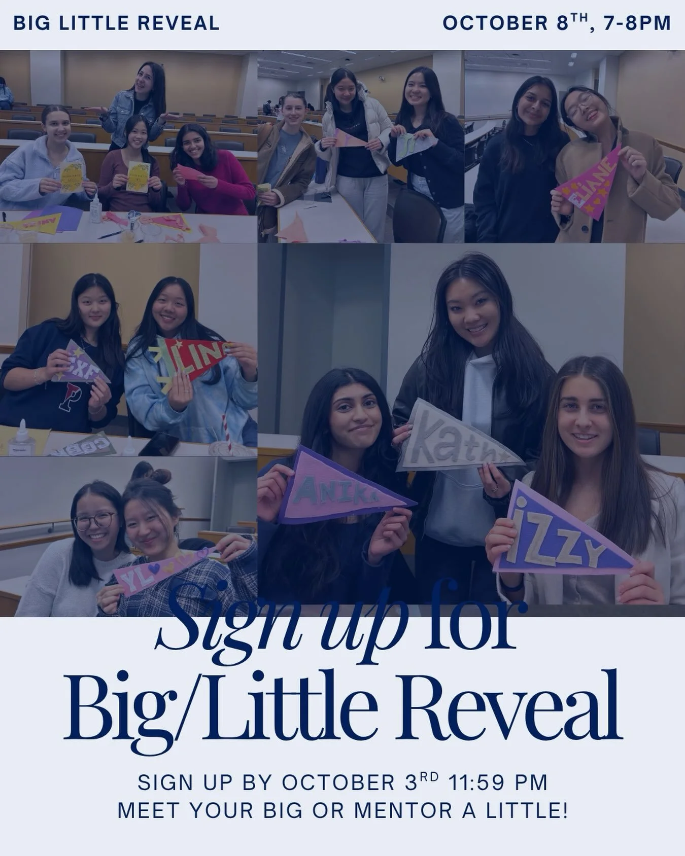 Join our Big/Little Program by filling out the sign up form in the link in bio!! ✨💙

Freshman, sign up to meet your big!! 
Sophomores/Juniors/Seniors give back today and mentor a little!!

Note: in order to participate you must attend the Big/Little