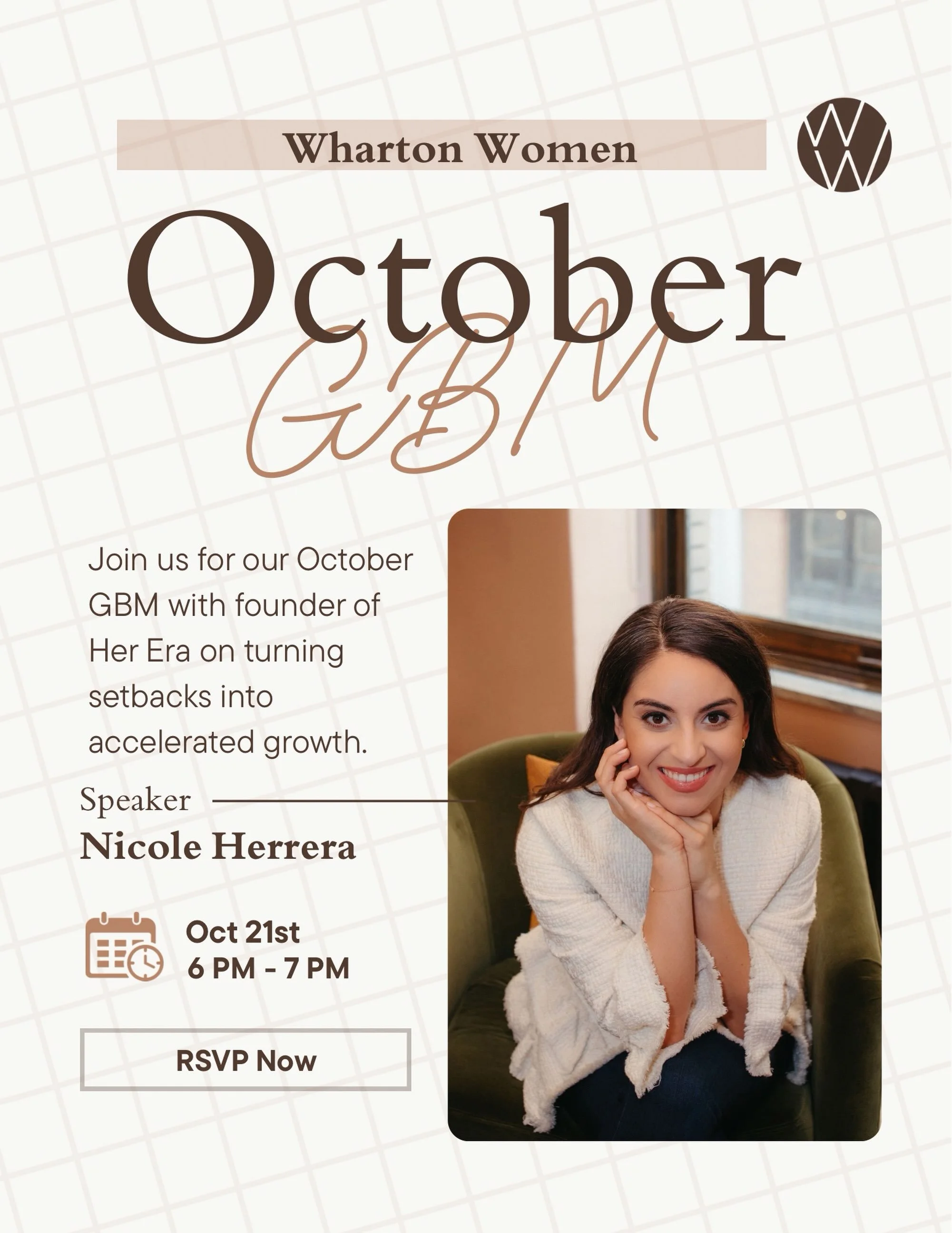 Join us for our October GBM with Nicole Herrera, founder of Her Era, on turning setbacks into accelerated growth 💙

Oct 21st | 6&ndash;7 PM | Location TBD RSVP  link in bio!