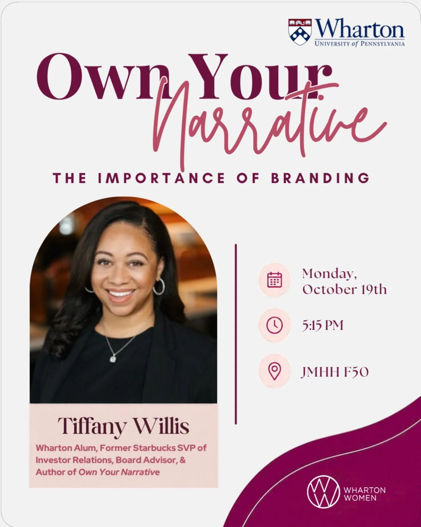 Join us for a conversation with @_tiffanywillis, former Starbucks SVP of Investor Relations, board advisor, and author of Own Your Narrative. A teenage mother and ninth-grade dropout who rose to lead financial communications for a company worth nearl
