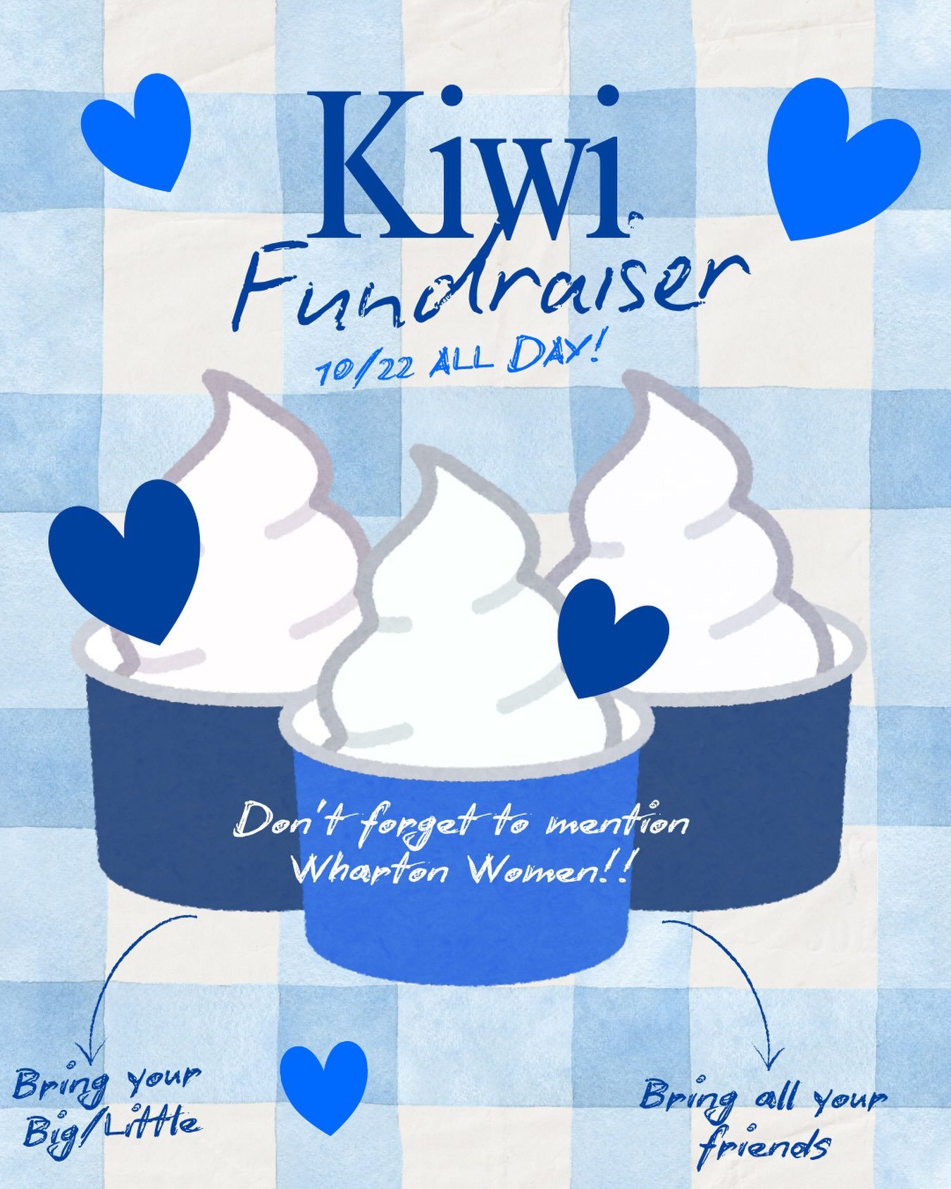 This Thursday, grab Kiwi with your big/little or other friends and mention Wharton Women at checkout!! 💙🍦