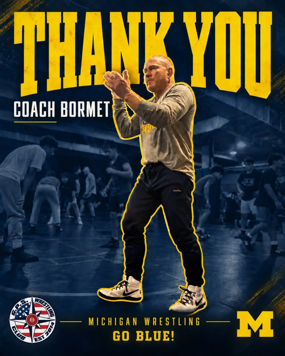 Thank you to University of Michigan Head Wrestling Coach Sean Bormet for returning to GPS and leading practice!

We appreciate the time, knowledge, and energy you shared with our wrestlers. The opportunity to learn directly from a coach of your calib