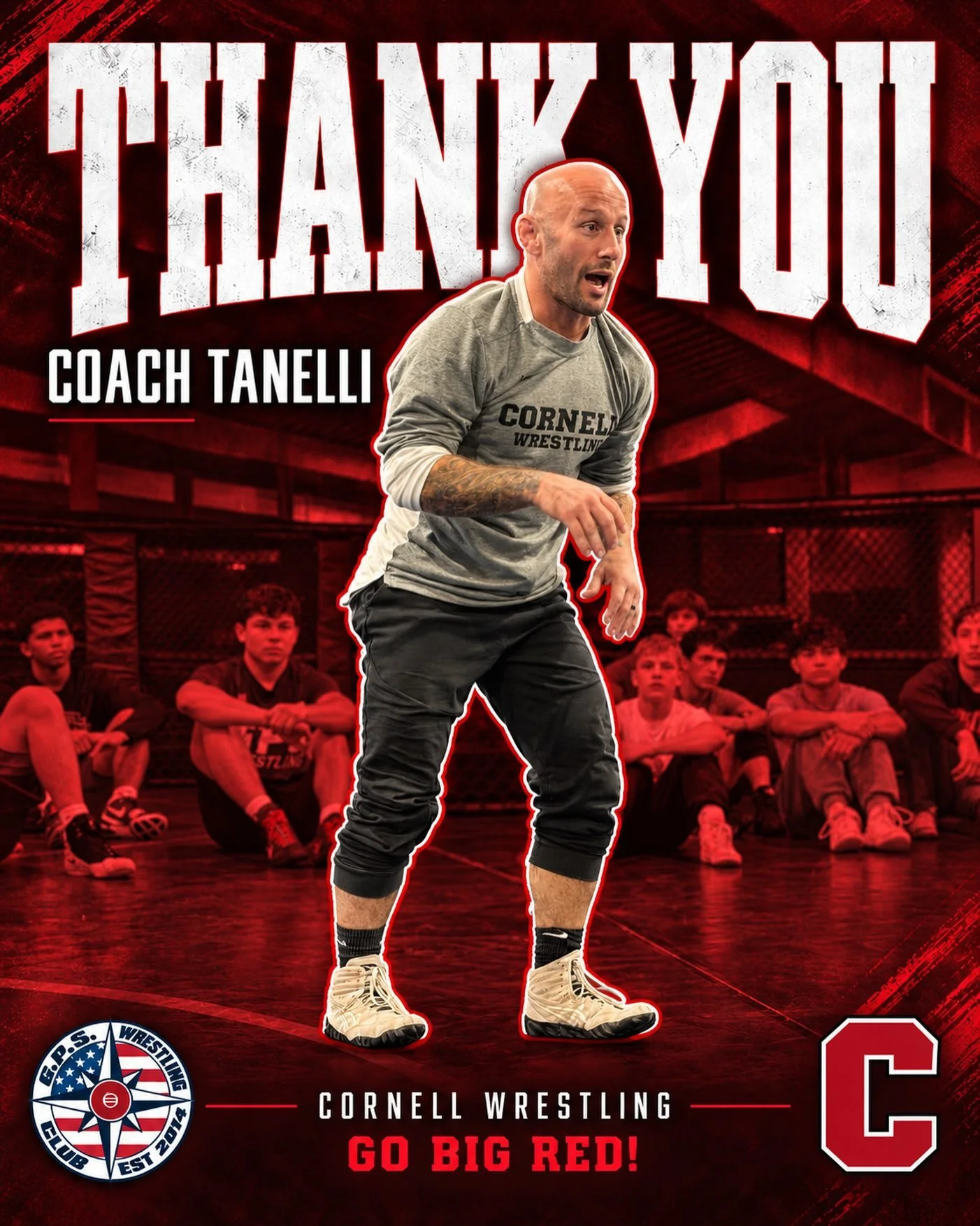 Big thank you to Cornell Associate Head Coach Zach Tanelli for making the trip down to GPS!

We appreciate you spending time with our wrestlers and sharing your approach to the sport. Plenty to take away and keep working on.

Go Big Red 🔴‼️

#IntoTh