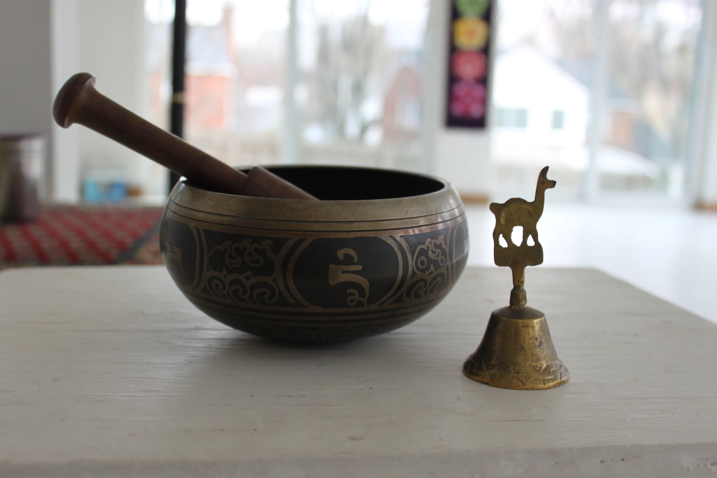 Tibetan chime bowl and Peruvian bell.JPG