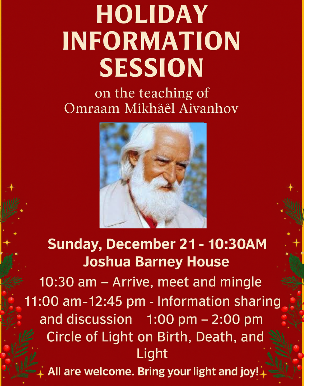 Christmas Gathering and Information Session for Omraam Mikhaël Aïvanhov Circle