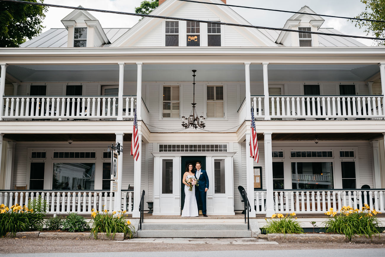 bride and groom portraits in front of the pitcher inn warren vermont , vermont wedding photography