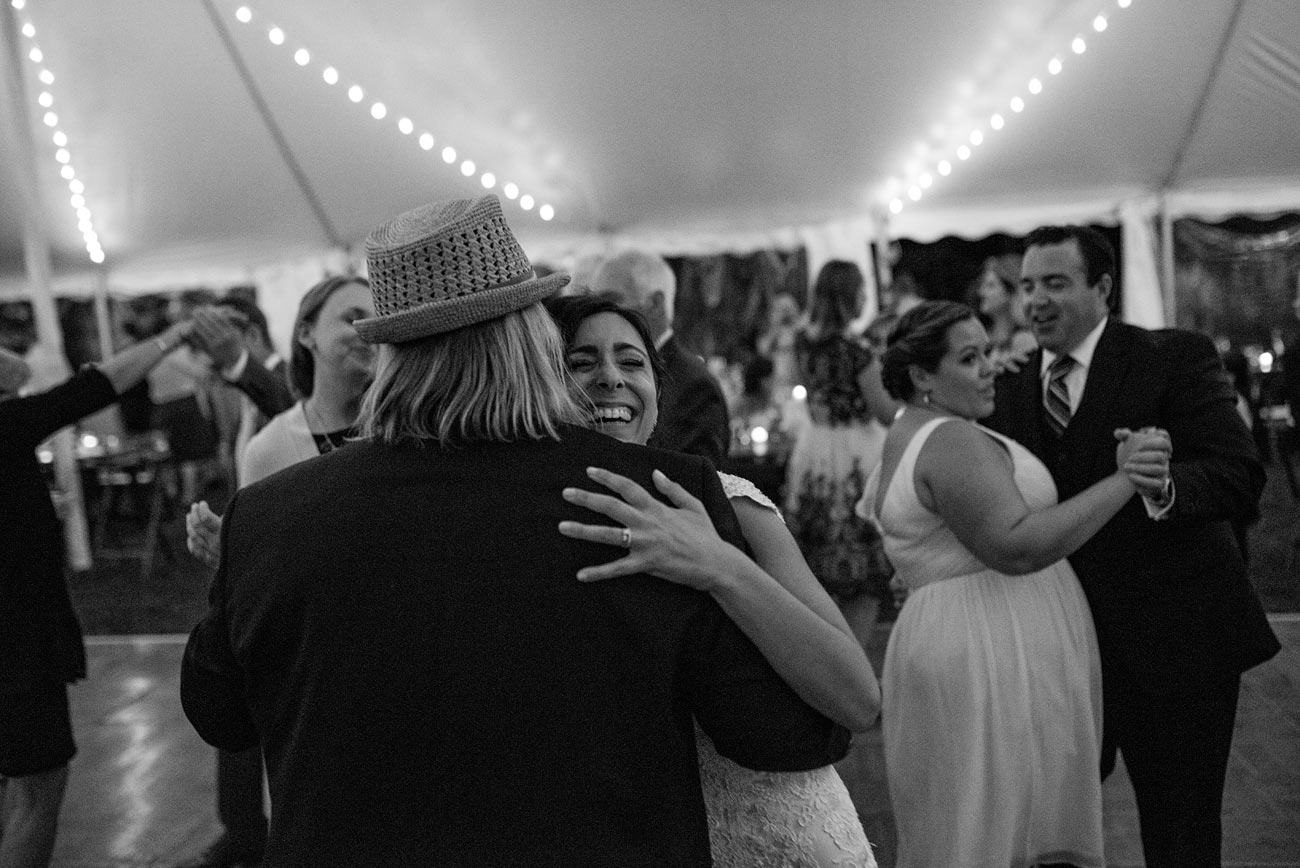 bride with grooms dad dancing at eastern point yacht club in Gloucestor, MA